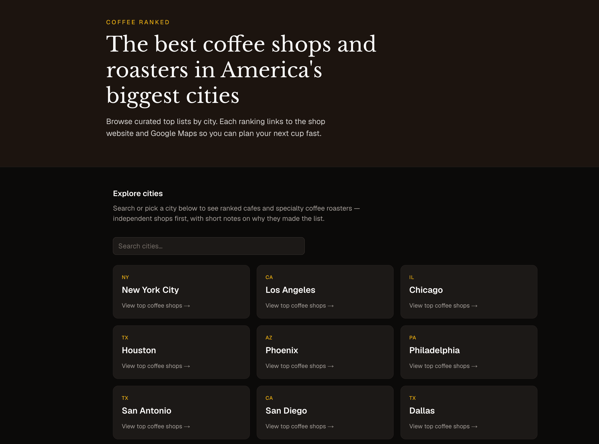Screenshot of Coffee Ranked